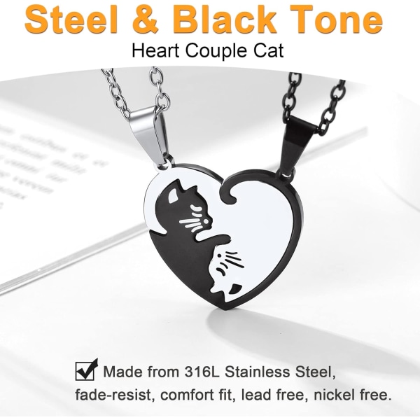 Rustfrit stål puslespil til 2 stykker puslespil vedhæng halskæde, kat/livets træ/hjerteformet, tilpasselig, yin yang halskæder smykker gave til Style 02 Black PlatedPersonalised Personalized