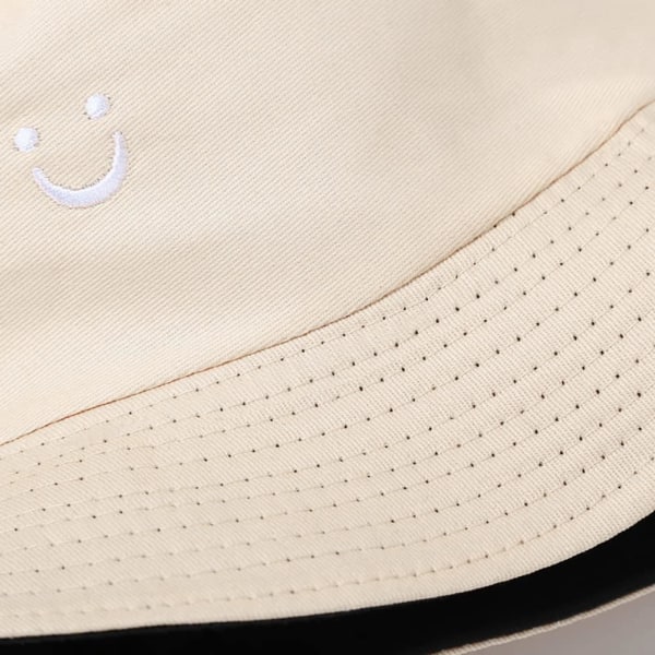 Söpö Bucket Hat Beach Fisherman hatut naisille, käännettävä kaksipuoleinen kuluminen Smiley Black Beige