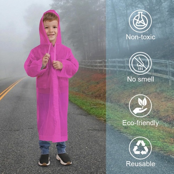 Bærbar regnfrakk, regnponcho vanntett med hetter og ermer, gjenbrukbar regnbestandig poncho for camping, nødssituasjoner, reiser Kids 2 Pack RaincoatPink