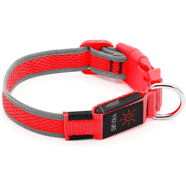 Ljus upp hundhalsband, laddningsbart LED-hundhalsband, blinkande hundhalsband, justerbart reflekterande hundhalsband säkerhet glödande på natten (röd, medium) Red Medium