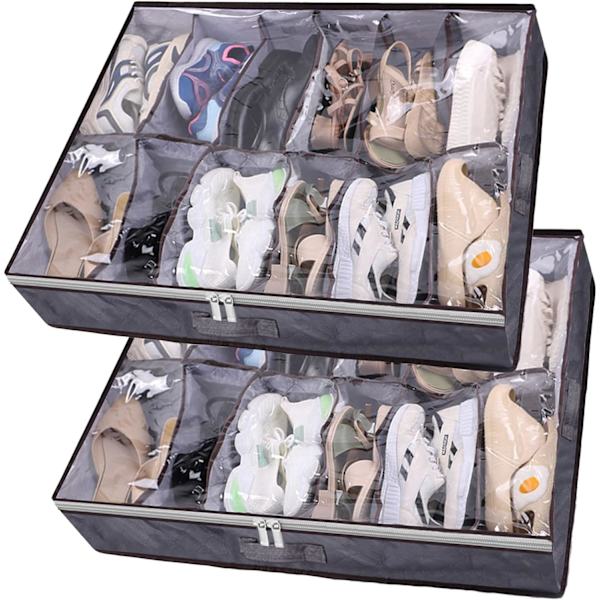 CE 2 st under-bed skoförvaring, hopfällbar under-bed skobox med transparent lock för totalt 24 par - under-bed förvaringslösning Nonwoven Fabric2pcs