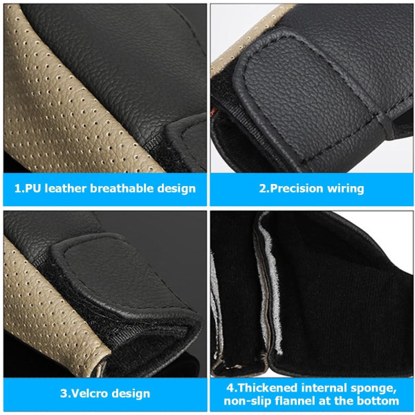 Växelspaksknoppsskydd, andningsbart bilskydd i läder, växelspaksknoppsskydd, halkfritt växelspakskydd, universella biltillbehör Black/Beige