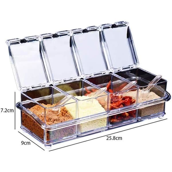 Transparent Kryddburksset för Köket med 4 Skedar, Kryddflaskor, Kryddburkar