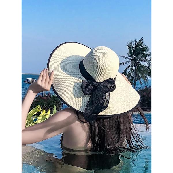 Kvinner Foldbar Floppy Bred Bremskjerm Solhatt Sommer Strandhatt UV UPF 50+ 07Style White