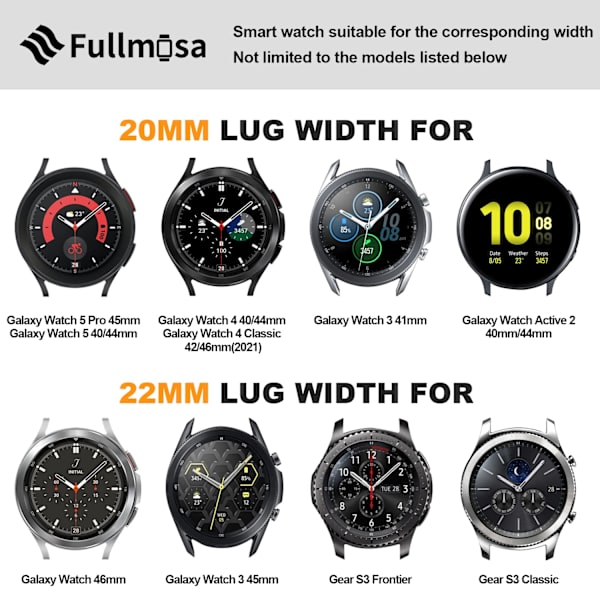20mm Metal Remme til Samsung Galaxy Watch 4/Watch 5/Galaxy Watch 5 Pro  Galaxy Watch 4 , Active 2 Watch, Rustfrit Stålbånd