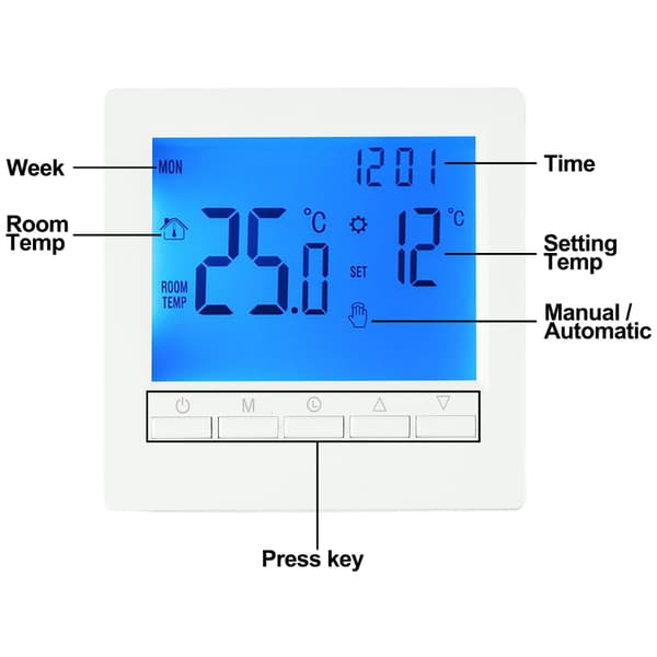 Programmerbar Digital Hemtermostat, Smart Temperaturkontroll, Gasvärmetermostat, LCD Väggmonterad Värmetermostat