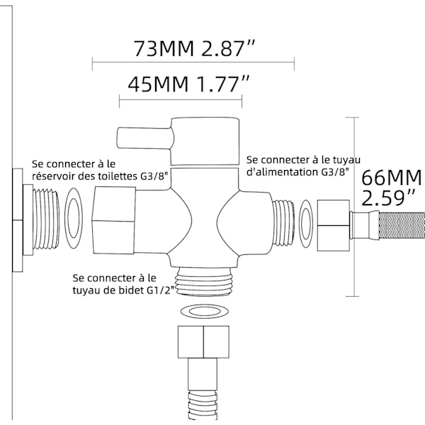 Solid Mässing 3-Vägs Ventil 3/8\"-12/17 T Adapter Omledningsventil för Toalett WC, Krom