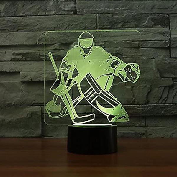 3D Ishockey Målvogter Natlampe Berøringsbord Skrivebord Optisk Illusion Lamper 7 Farveskiftende Lys Hjem Fødselsdagsgave
