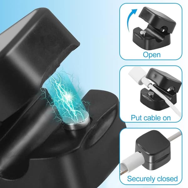 Magnetic Cable Management Clips - 6 Pcs Phone Charging Cable Holders Self-Adhesive USB Cable Organizer Desk Cable - Black