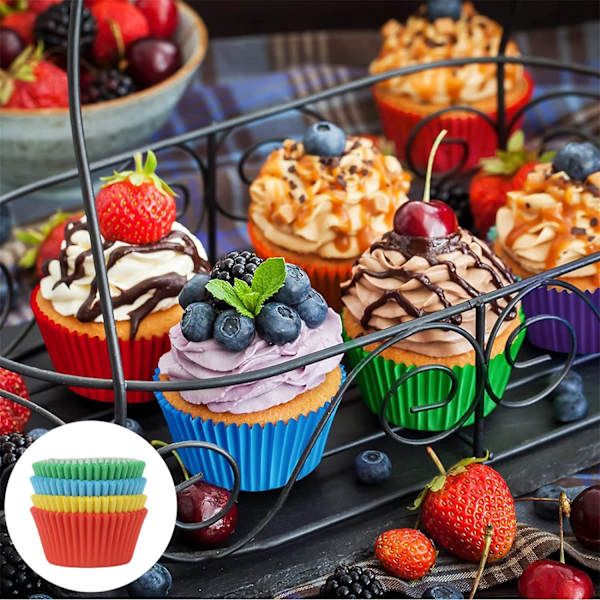 ll sekoitetun väriset paperiset cupcake-kotelot leivontakupit, rasvaa hylkivät cupcake-kotelot leivontaan, minikuppikäärepaperikupit muffinikupit cupcake-vuoka, paperileivonta Mixed Color