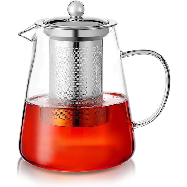 Klar glas tekande med si, rund form tekande, varmebestandig borosilikat glas si tekande, komfursikker tekande (750ML) 750ml 750ML