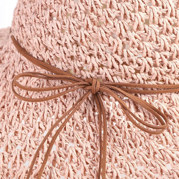 Solhatt i halm för kvinnor, damer, hopfällbar, bredbrättad, med rosett, justerbar, strandhatt, elegant hinkhatt, UPF 50 UV-skydd, bekväm Pink One Size