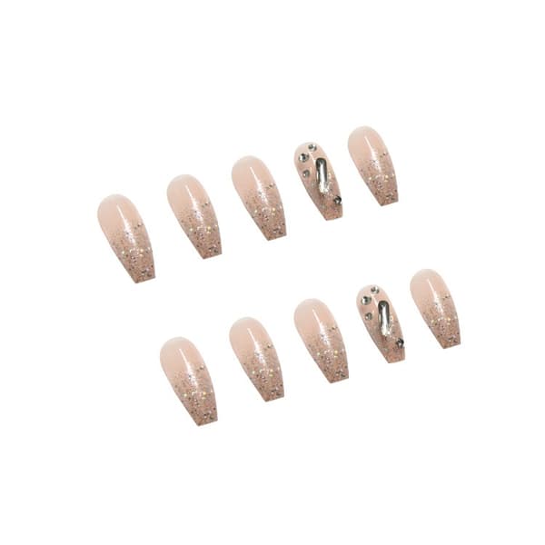 24 pcs 3D Rhinestone Coffin False Nails, Glossy Ballerina Acrylic Press-on Nails, Glitter Artificial False Nails with Glue