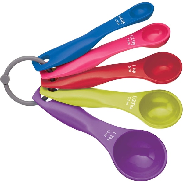 Kraftig 8-trådig rostfri stålvisp, 30 cm, silver & KitchenCraft Colourworks 5-delad måttskedssats + 5 Piece Measuring Spoon Set 30 cm