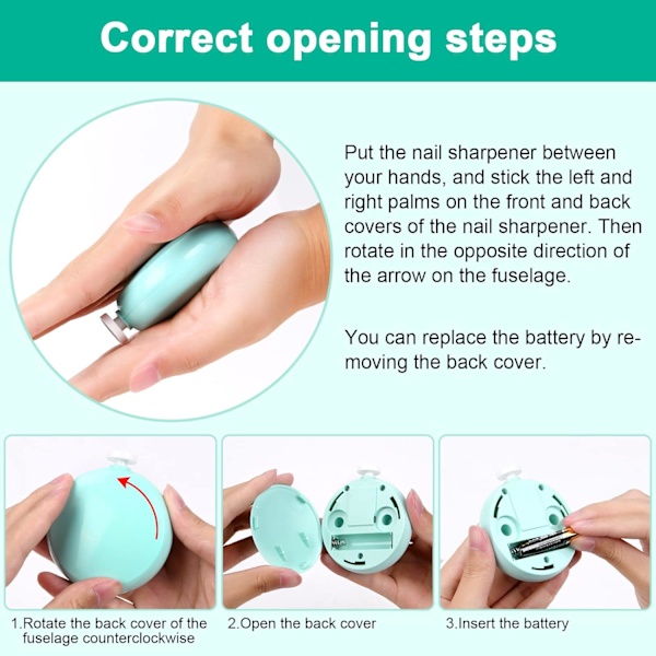 Elektrisk nagelklippare för bebis, 6 i 1 batteridriven nagelklippare manikyrset, elektrisk nagelklippare för baby nagelklippare elektrisk trimning polering Blue