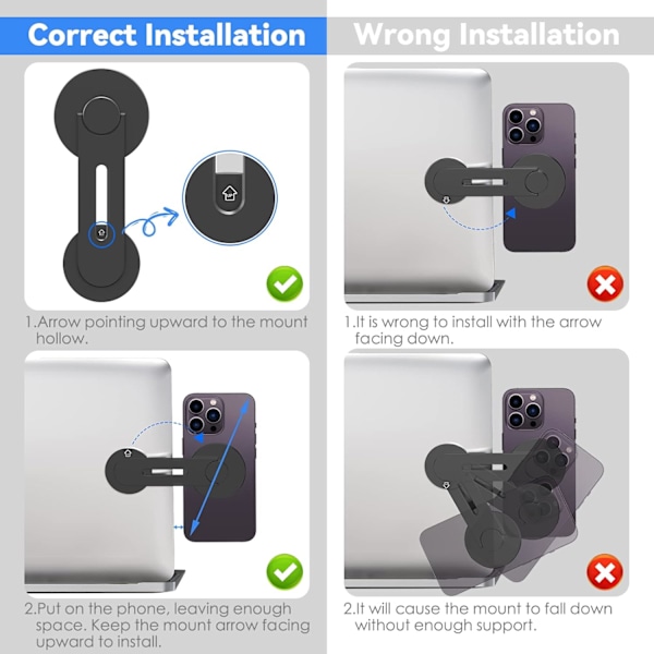 Magnetisk Laptoptelefonhållare, Justerbar Kontinuitetskamerafäste Kompatibel med MagSafe & för iOS 16 / macOS 13 Ventura, Slank Bärbar Dator ContinuityCamBlack