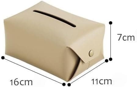 Faux Leather Tissue Box - with Button Closure, 16 x 11 x 7 cm, Black, Khaki Green, Beige