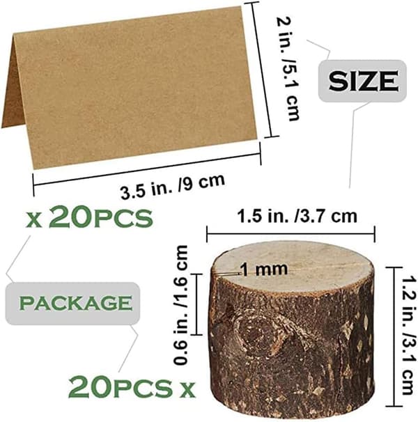 Name Tag Holders, Rustic Real Wood with Tree Bark Table Card Holders (20 Holders + 20 Kraft Papers)