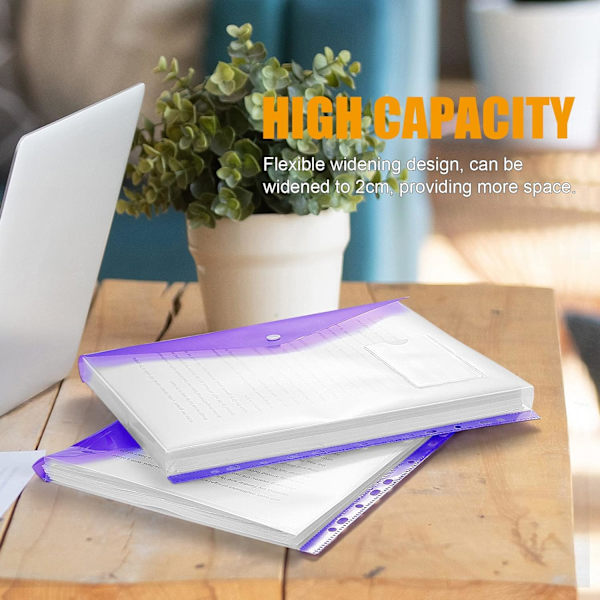 ble Punched Pockets A4 Plastlommer 12 Pakke A4 Mapper Lommer Plast Dokumentfiler Popper Lommer, A4 Transparent Lomme med Trykknap en Colored Expandable
