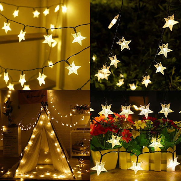 Battery-powered star-shaped string lights, 5m 50 LED, battery-operated decorative lighting, warm white