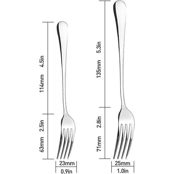 Set Of 6 Table Forks, 3 Large 204mm Forks, 3 Small 175mm Forks, 304 Stainless