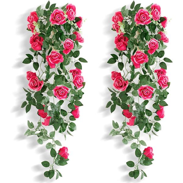 2 kpl keinotekoisia ruusuja keinotekoinen roikkuva kori kasvi viiniköynnös keinotekoinen silkki roikkuva kukka puutarhaan seinään aitaan häät parveke ulko- sisätiloihin 1a Rose