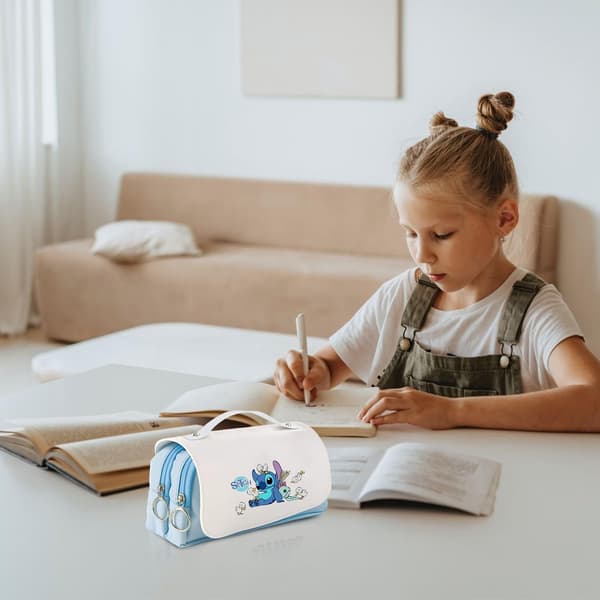Stitch Pencil Case with Zipper Smoothy Large Pencil Case with Handle Durable School Pencil Case for Teenagers' Desk Accessories