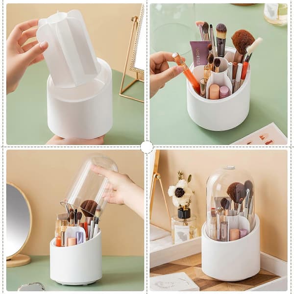 Makeup Børsteholder med Låg, Roterbar Klar Akryl Kop 24cm
