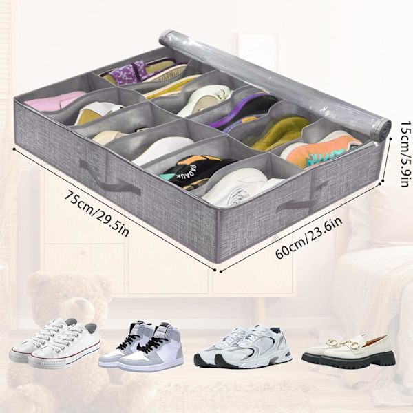 CE 2 st under-bed skoförvaringsorganisatör, hopfällbar under-bed skobox med transparent lock passar 24 par totalt - under-bed förvaringslösning stil A Stylea2pcs