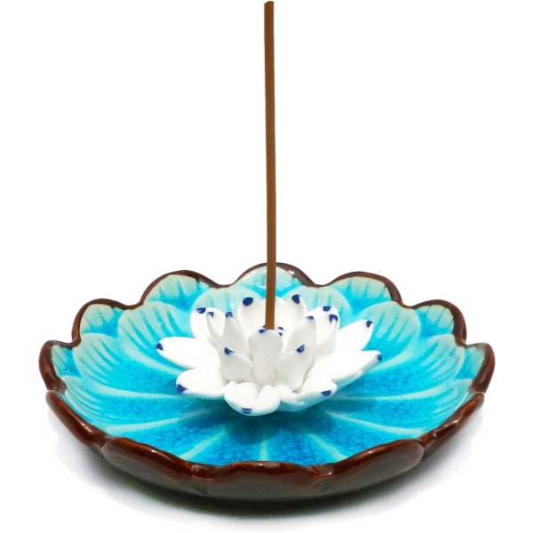 Incense Stick Burner Holder - Porcelain Decorative Flower Incense Burner Bowl - Ceramic Incense Cone Ash Catcher Tray