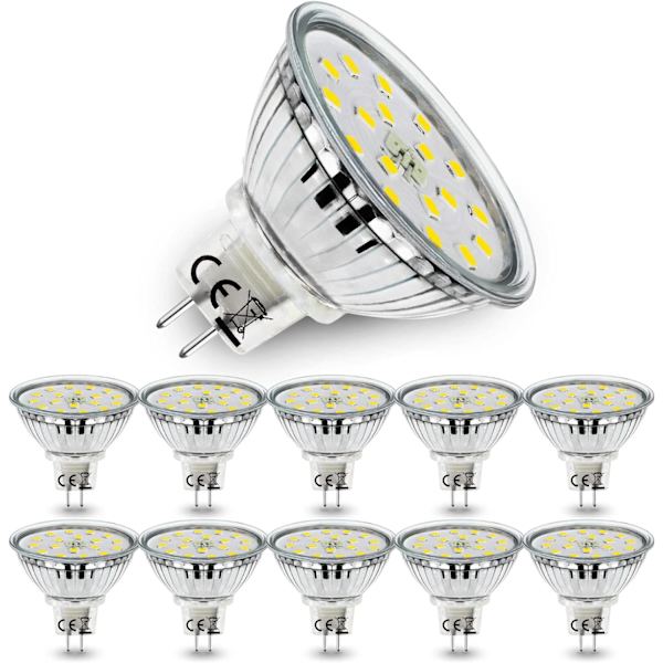 10 stk 5W GU5.3 LED-pærer, MR16 LED-pærer Kald hvit 6000K, 450lm Lyse energisparende pærer Eqv. 45W halogen spotlight Cool White 10 Count (Pack of 1)