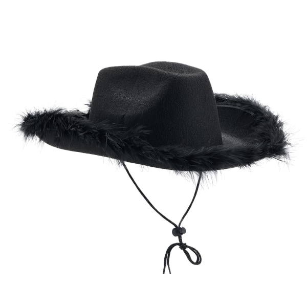 Kvinder Cowboy Hat Filt Fluffy Fjer Trim Cowgirl Hat Bred skygge Fancy Dress Fest Cowgirl Hatte Kostumer Dress Up Hat