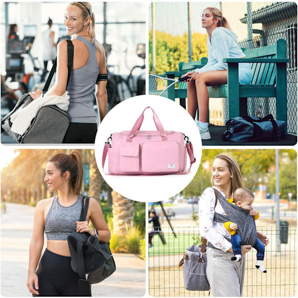 Sports- og træningstaske til kvinder og mænd med skorum, weekendrejsetaske, overnatningstaske til kvinder, sammenklappelig, vandafvisende hospitalstaske Light Pink (With Toiletry Bag)