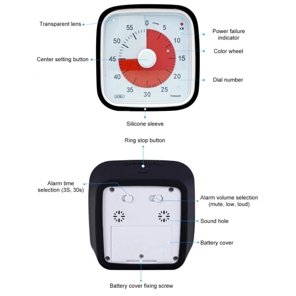 Visuell Timer 60min - klasserom skole for barn Svart