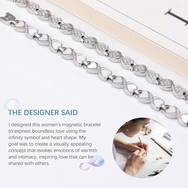 Titanium Stål Magnetisk Armbånd til Kvinder, Uendelig Kærlighed Design Dame Magnetisk Armbånd med Ultra Styrke 3800 Guass Magneter, Brazalete Silverscallop