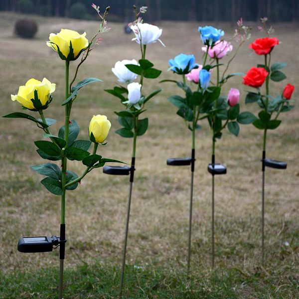 Solcellsdrivna Trädgårdsdekorationer, Solcellsdrivna Trädgårdspresenter, LED-Rosor för Utomhusdekorationer, Bakgård, Patio, Grav, Konstgjord Blomma Yellow