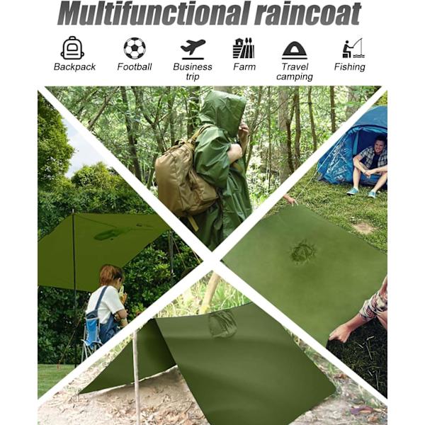 Vandtæt poncho til voksne, genanvendelig regnslag til voksne, vandtæt poncho, vandtæt voksen, let vandtæt regnfrakke til udendørs vandreture, camping C Green L