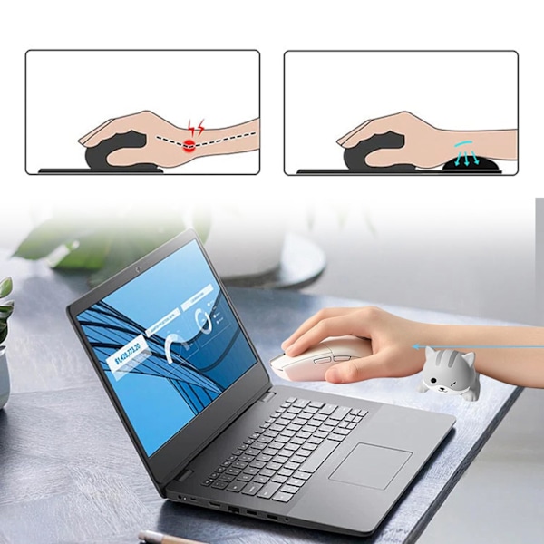 Tangentbords handledsstöd 10 x 6,5 cm Liten PU Tecknad Djur Trötthetslindring Musmatta Ergonomiskt Handledsstöd för Dator Laptop Tangentbord (Grå Katt) grey