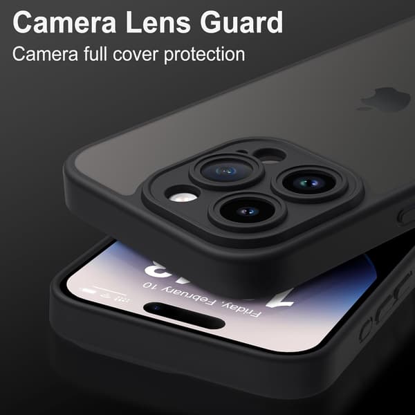 iPhone 14 Pro Case with Full Camera Protection, Anti-Fingerprint Matte Back 6.1 inch - Black