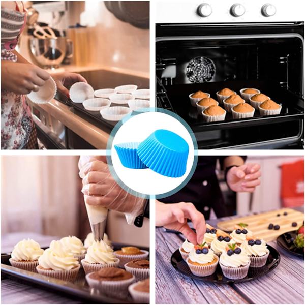 Blå cupcake-forme i papir til King Charles' kroningsdekorationer, bageforme, mini muffin-forme, muffin-forme, P Blue