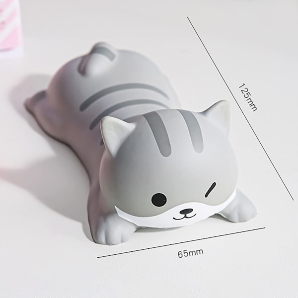 Tangentbords handledsstöd 10 x 6,5 cm Liten PU Tecknad Djur Trötthetslindring Musmatta Ergonomiskt Handledsstöd för Dator Laptop Tangentbord (Grå Katt) grey