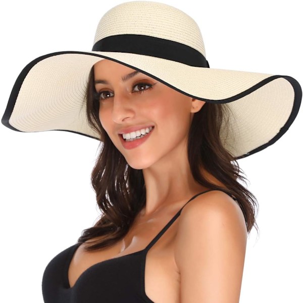Dame Bredskygget Solhat Floppy Foldbar Rulle op Cap Strand Solhat UPF 50+ Style Civory White