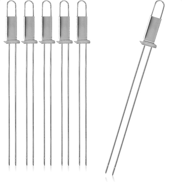 6x Premium Grillspyd med Håndtak, 430 Rustfritt Stål Dobbelt Grillspyd, Kebabspyd med Dobbel Tines (06x Dobbelt Spyd Med Slider)