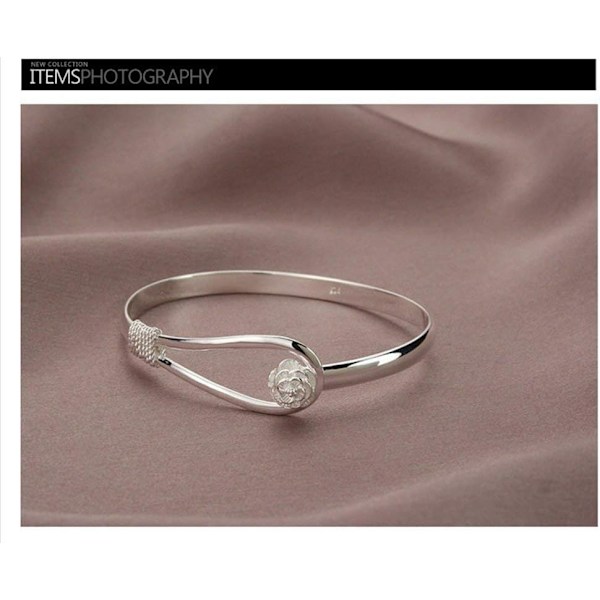 Hopea Rannekoru Elegantti Napilla Kiinnitettävä Naisten Hopea Rannekoru Kukallinen Kuvio Hopea Charm Rannekoru Bangle Klassinen Bangle Koru Naisille Tytöille(
