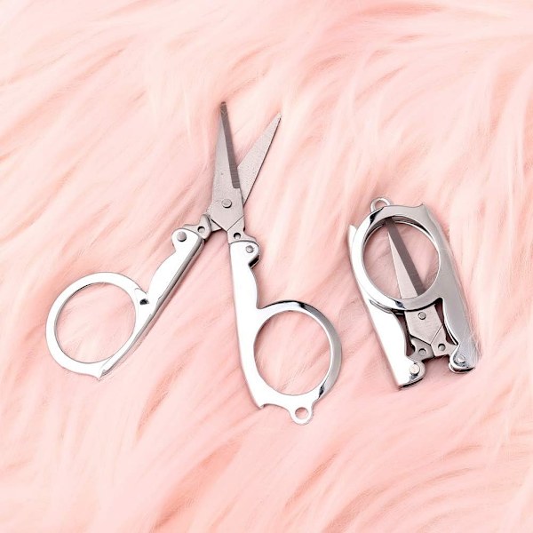 Rostfria fällbara saxar, bärbara hopfällbara resesaxar i metall för hantverk, sömnad 10,5 cm (2-pack) Silver