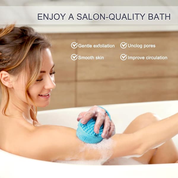 Silicone Body Brush with Built-in Loop Handle, 2-Sided Bath and Shower Scrubber for Deep Cleaning and Massage, Easy to Hold