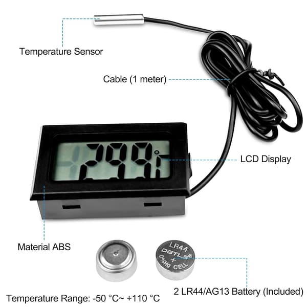 5 stk. digitale kjøleskapstermometre, digital temperatursensor med LCD-skjerm, temperaturtermometer med sensor