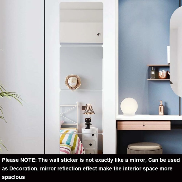 Veggspeilklistremerkesett, 16 STK Selvklebende firkantede dekorative speil Fliser Sølvklistremerke for DIY Home Art Room Dekorfolie (0,2MM 15 x 15cm)