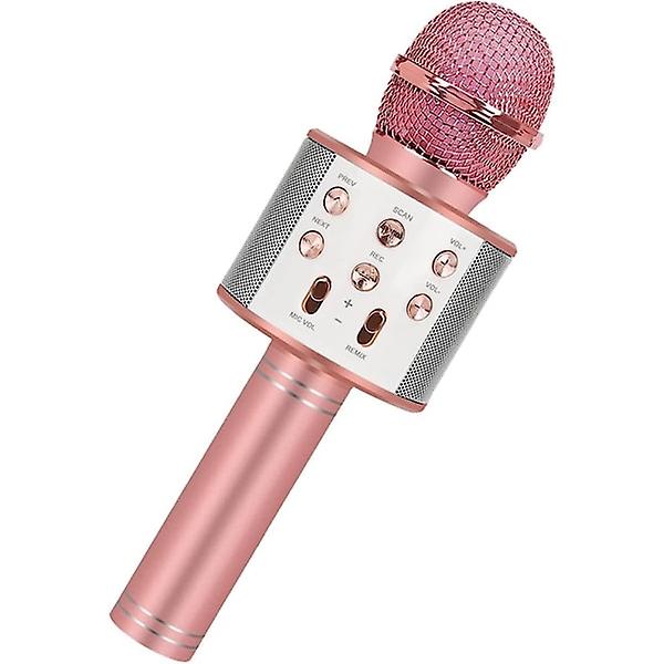 Geore Karaoke Mikrofon Med Högtalare Och Bluetooth Rosa Guld