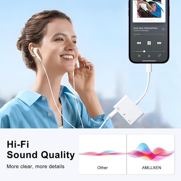iPhone Headphone Jack Adapter 3-in-1, Dual 3.5mm Headphone Adapter, iPhone Splitter Compatible with iPhone 14/13/12/11/XS/XS Max...